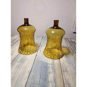 Homco Vintage Candle Holders Amber Glass Honeycomb Votive Cups Set Of 2 MCM